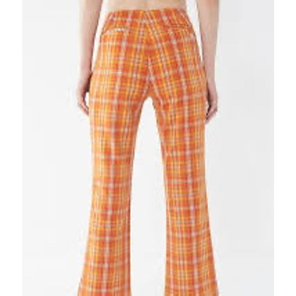UO X GUESS Limited Orange Yellow Plaid Kick Flare Pants Size 6